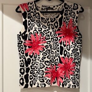 J.Elizabeth Black and White Animal Print Tank with Pink Floral Accents